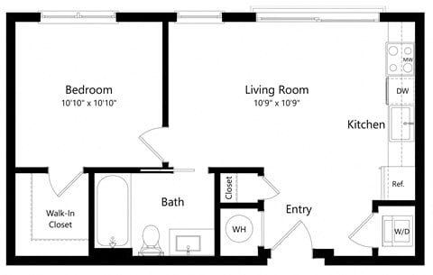 Floor plan for 1 bed, 1 bath, 549 sqft